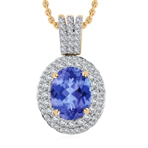 Luxoro Premium Tanzanite and G-H I1 Diamond Pendant Necklace 20 Inches in 14K White Gold 2.42 ctw