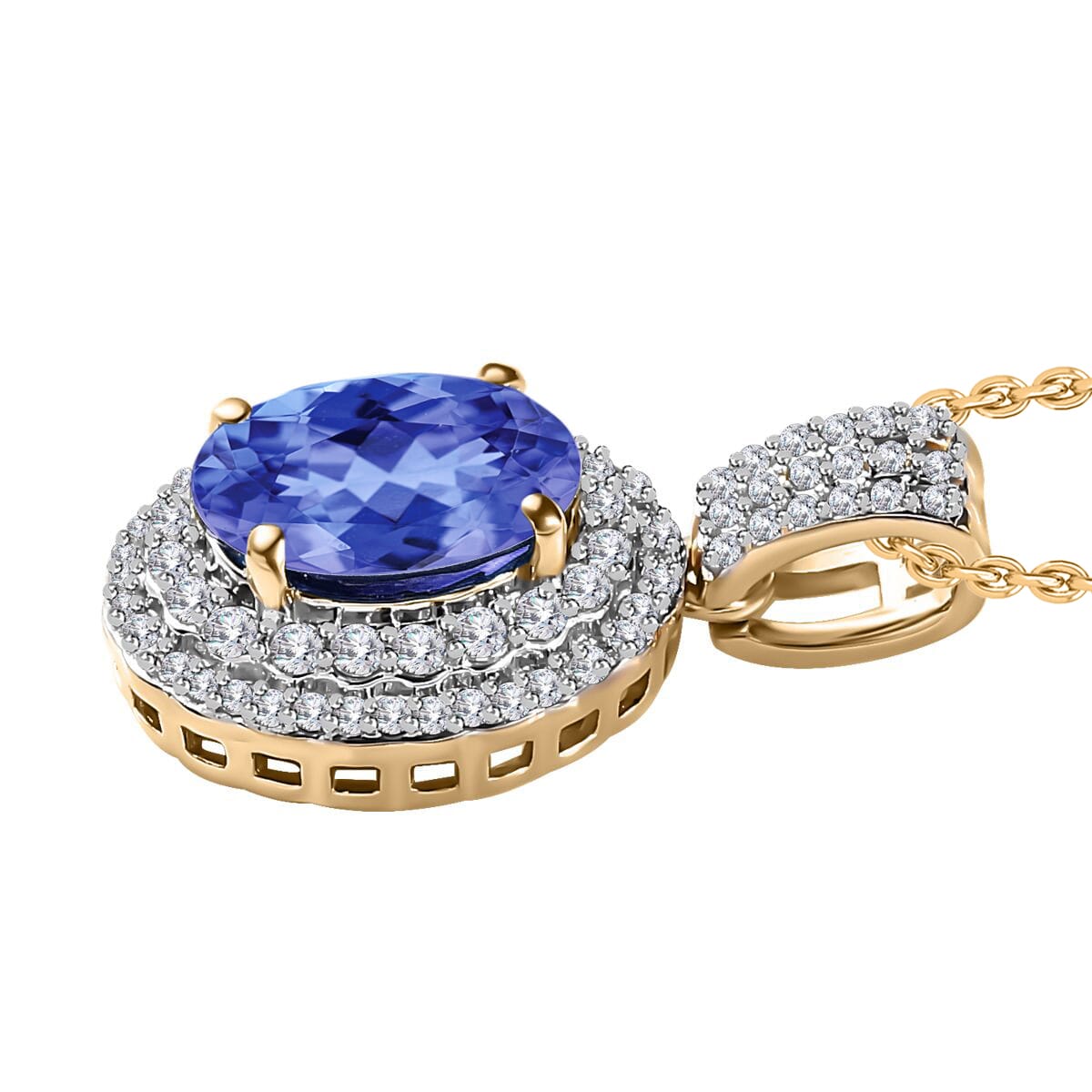 Luxoro Premium Tanzanite and G-H I1 Diamond Pendant Necklace 20 Inches in 14K White Gold 2.42 ctw image number 2