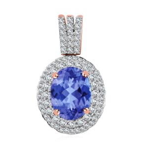 Luxoro Premium Tanzanite and G-H I1 Diamond 2.42 ctw Pendant Necklace 20 Inches in 14K Rose Gold