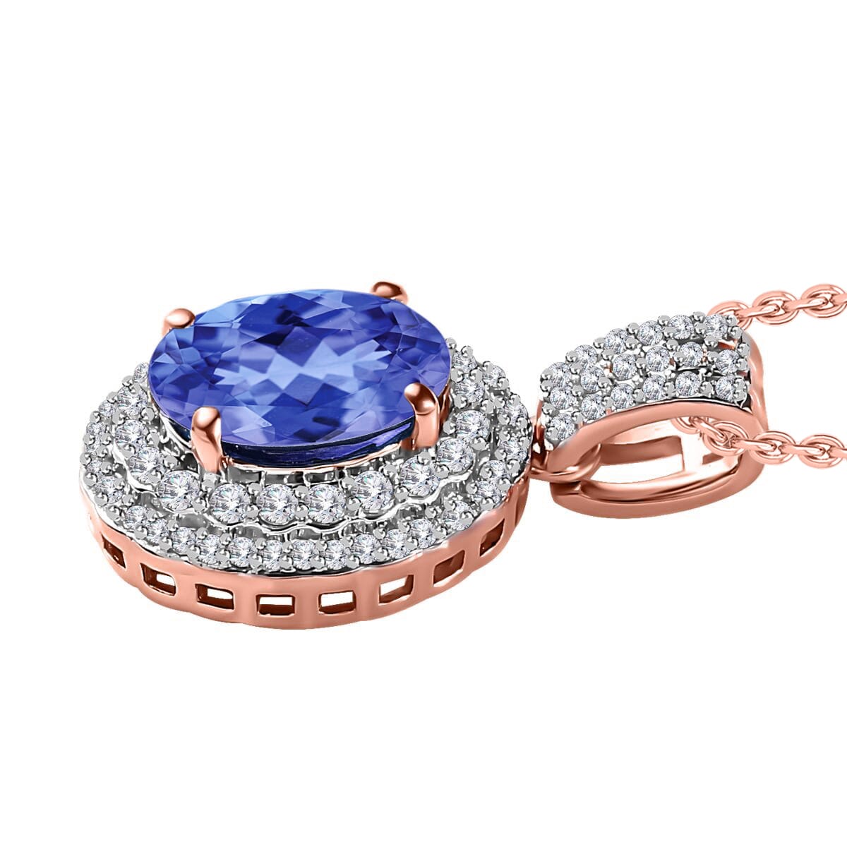 Luxoro Premium Tanzanite and G-H I1 Diamond 2.42 ctw Pendant Necklace 20 Inches in 14K Rose Gold image number 2