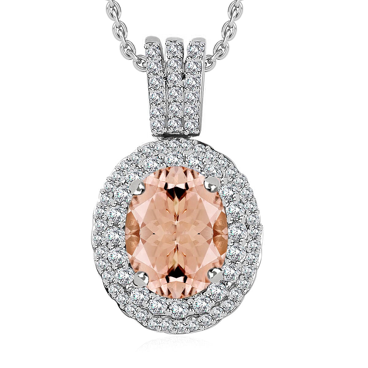 Luxoro Premium Marropino Morganite and G-H I1 Diamond 2.42 ctw Pendant Necklace 20 Inches in 14K White Gold image number 0