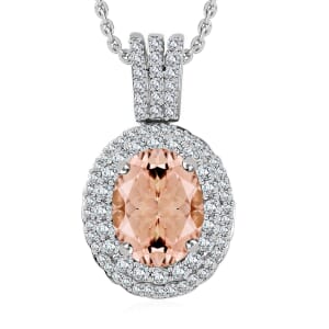 Luxoro Premium Marropino Morganite and G-H I1 Diamond 2.42 ctw Pendant Necklace 20 Inches in 14K White Gold