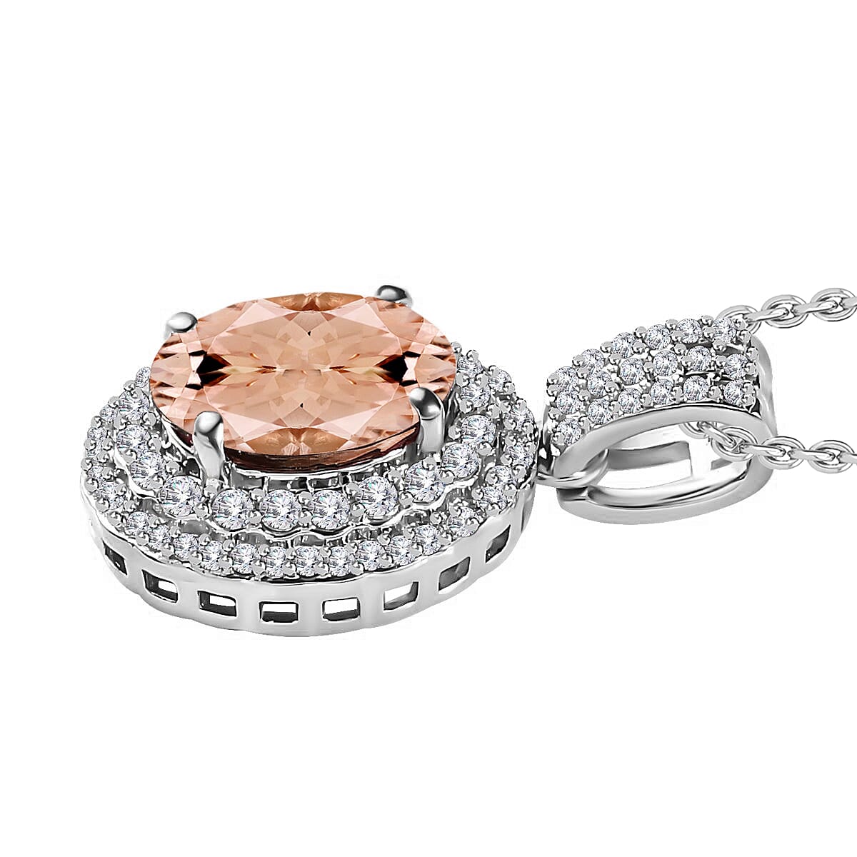 Luxoro Premium Marropino Morganite and G-H I1 Diamond 2.42 ctw Pendant Necklace 20 Inches in 14K White Gold image number 2