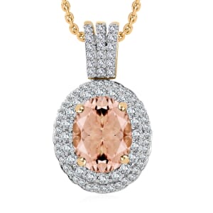 Luxoro Premium Marropino Morganite and G-H I1 Diamond 2.42 ctw Pendant Necklace 20 Inches in 14K Yellow Gold
