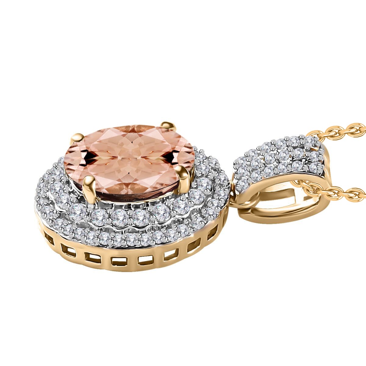 Luxoro Premium Marropino Morganite and G-H I1 Diamond 2.42 ctw Pendant Necklace 20 Inches in 14K Yellow Gold image number 2