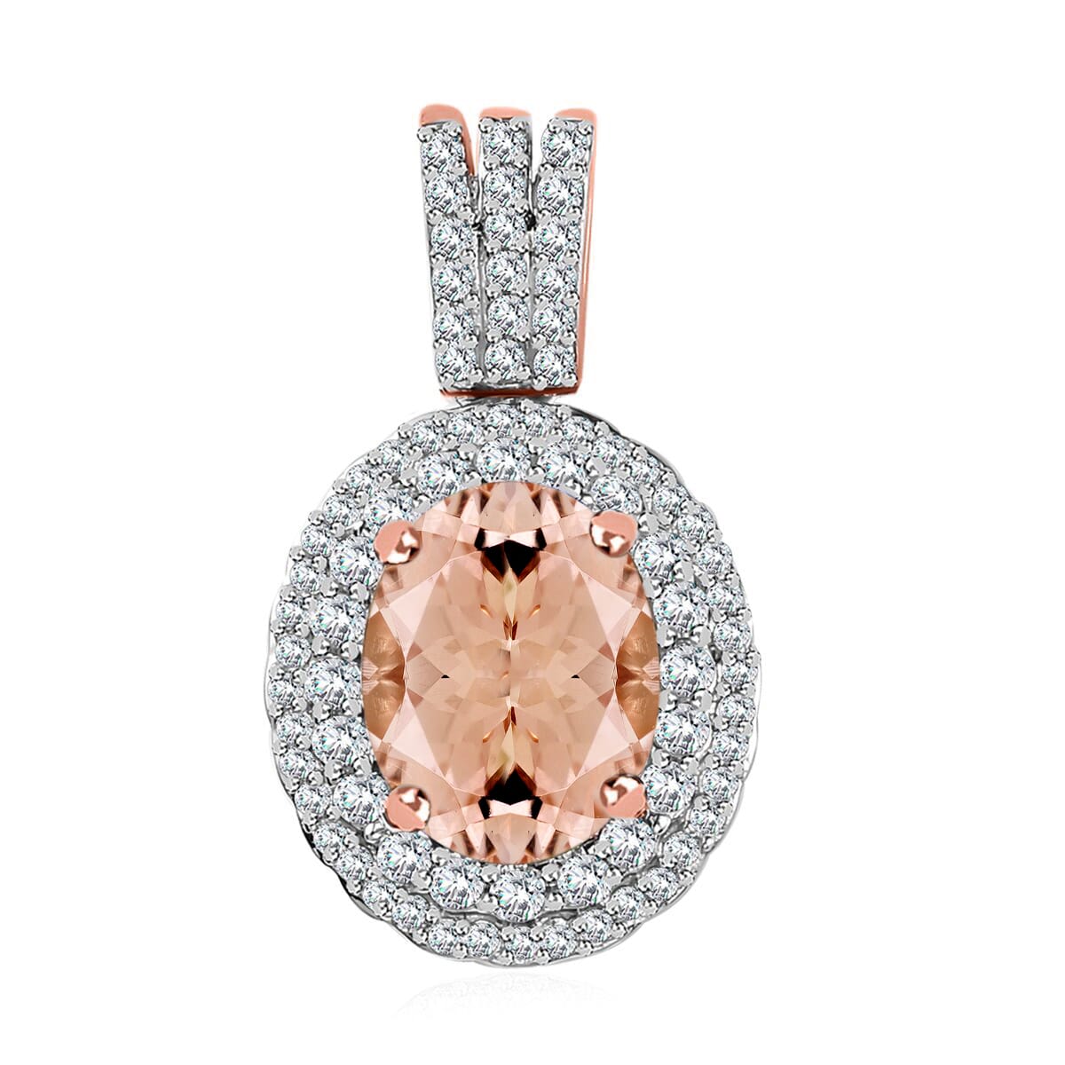 Luxoro Premium Marropino Morganite and G-H I1 Diamond 2.42 ctw Pendant Necklace 20 Inches in 14K Rose Gold image number 0