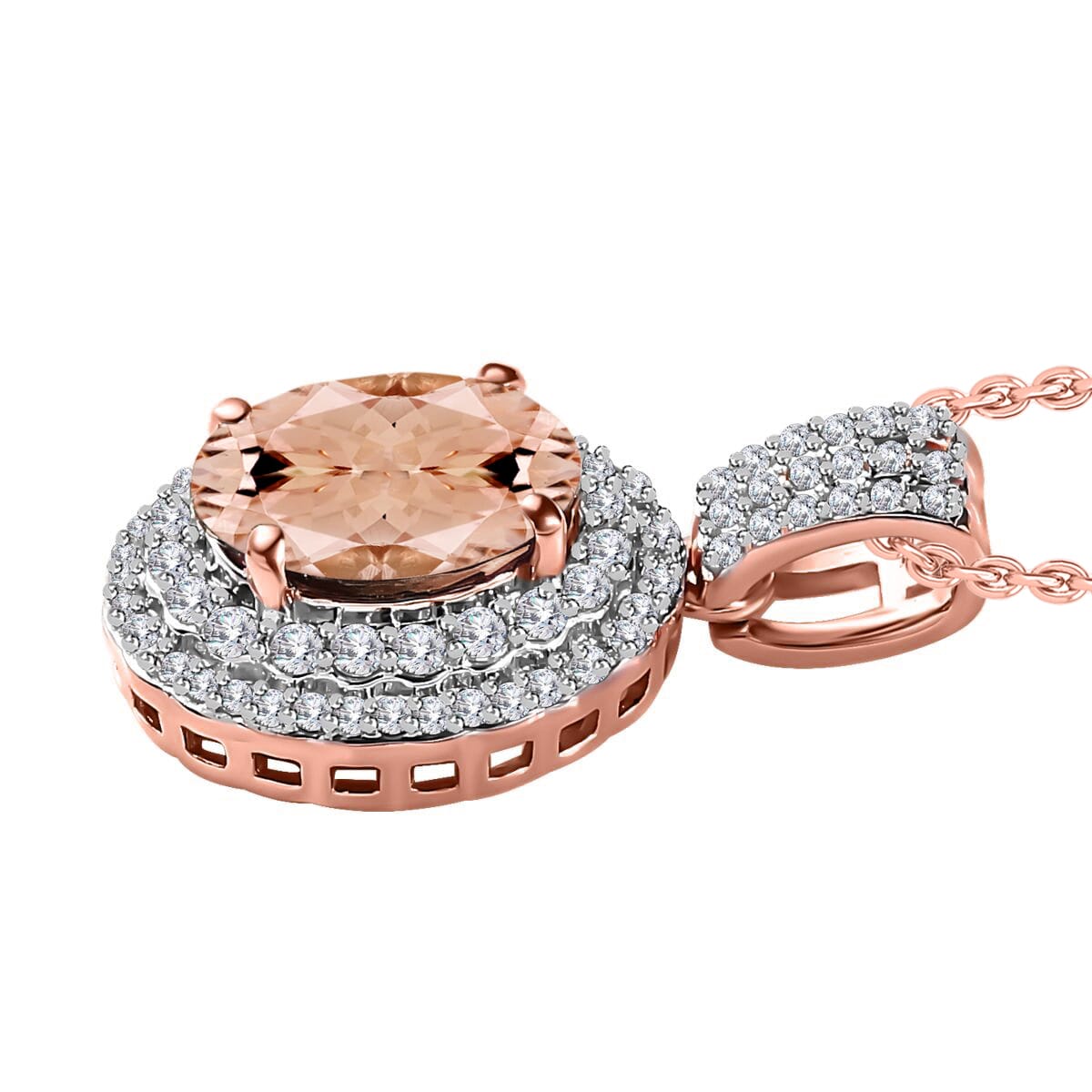 Luxoro Premium Marropino Morganite and G-H I1 Diamond 2.42 ctw Pendant Necklace 20 Inches in 14K Rose Gold image number 2