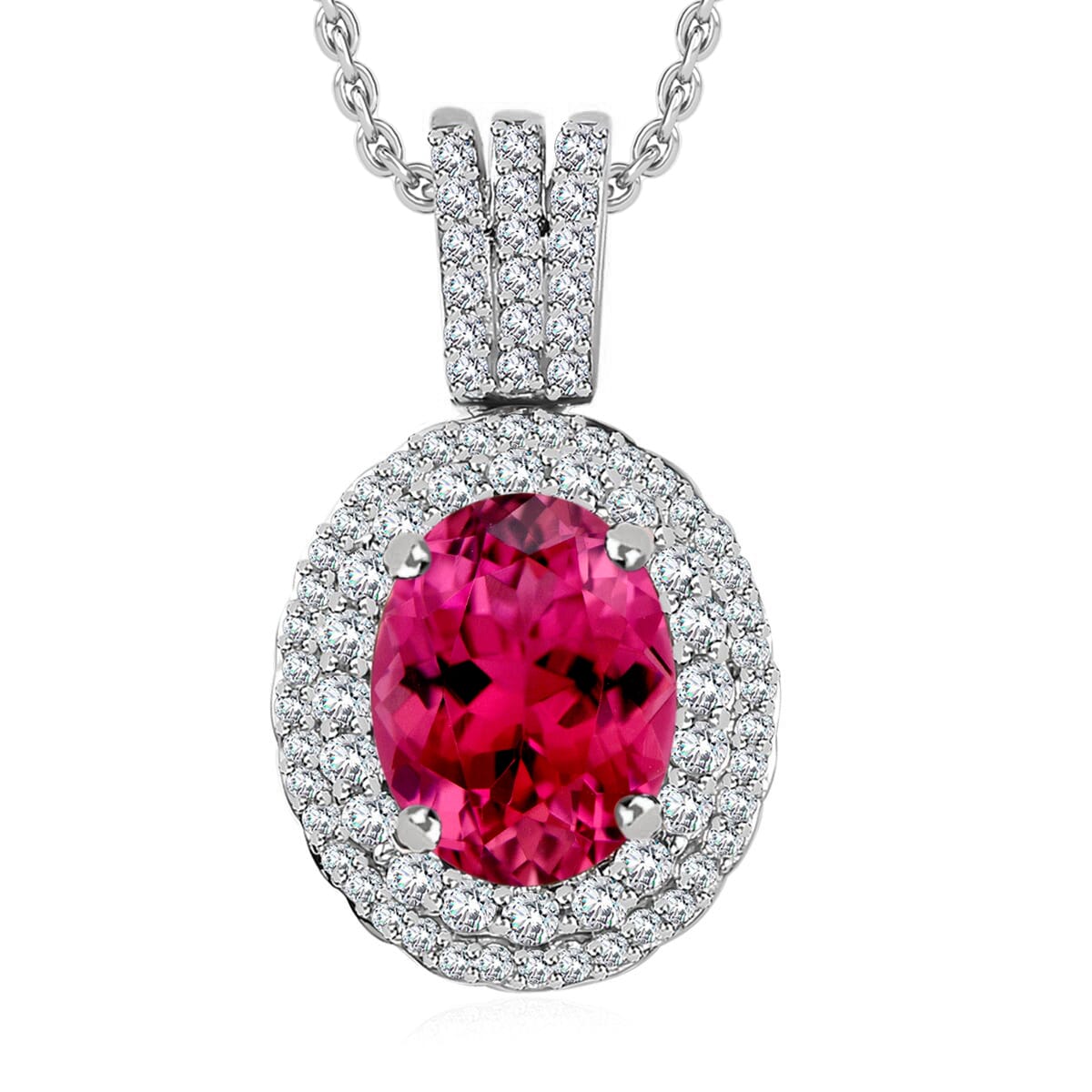 Luxoro Premium Ouro Fino Rubellite and G-H I1 Diamond 2.42 ctw Pendant Necklace 20 Inches in 14K White Gold image number 0
