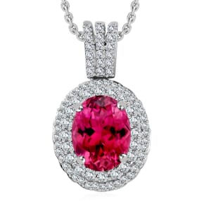 Luxoro Premium Ouro Fino Rubellite and G-H I1 Diamond 2.42 ctw Pendant Necklace 20 Inches in 14K White Gold
