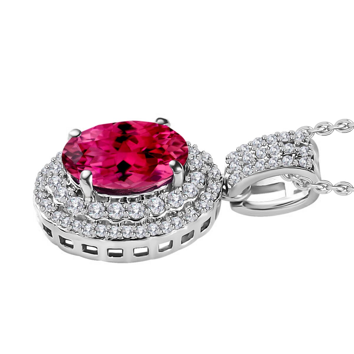 Luxoro Premium Ouro Fino Rubellite and G-H I1 Diamond 2.42 ctw Pendant Necklace 20 Inches in 14K White Gold image number 2