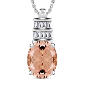 Rhapsody AAAA Marropino Morganite and E-F VS2 Diamond 2.54 ctw Pendant Necklace 20 Inches in 18K White Gold