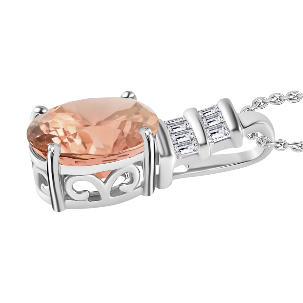 Rhapsody AAAA Marropino Morganite and E-F VS2 Diamond 2.54 ctw Pendant Necklace 20 Inches in 18K White Gold image number 2