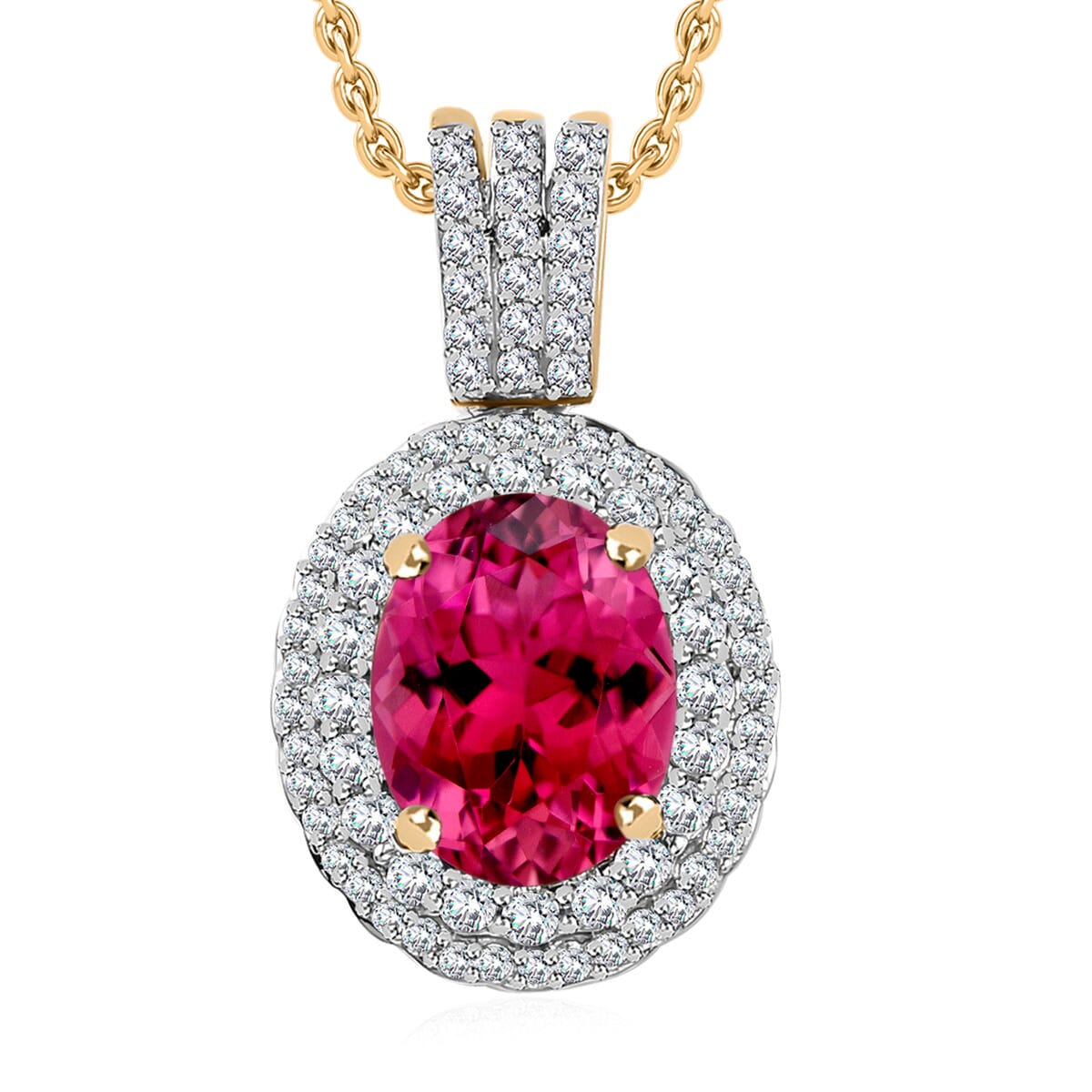 Luxoro Premium Ouro Fino Rubellite and G-H I1 Diamond 2.42 ctw Pendant Necklace 20 Inches in 14K Yellow Gold image number 0