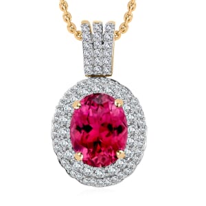 Luxoro Premium Ouro Fino Rubellite and G-H I1 Diamond 2.42 ctw Pendant Necklace 20 Inches in 14K Yellow Gold