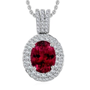 Rhapsody AAAA Ouro Fino Rubellite and E-F VS2 Diamond 2.42 ctw Pendant Necklace 20 Inches in 950 Platinum