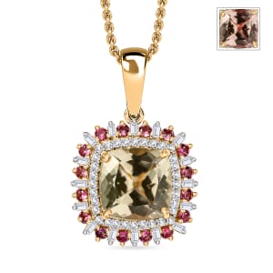 Luxoro AAA Turkizite, Padparadscha Sapphire and I2 Diamond 3.10 ctcw Sunshine Pendant Necklace 20 Inches in 10K Yellow Gold 