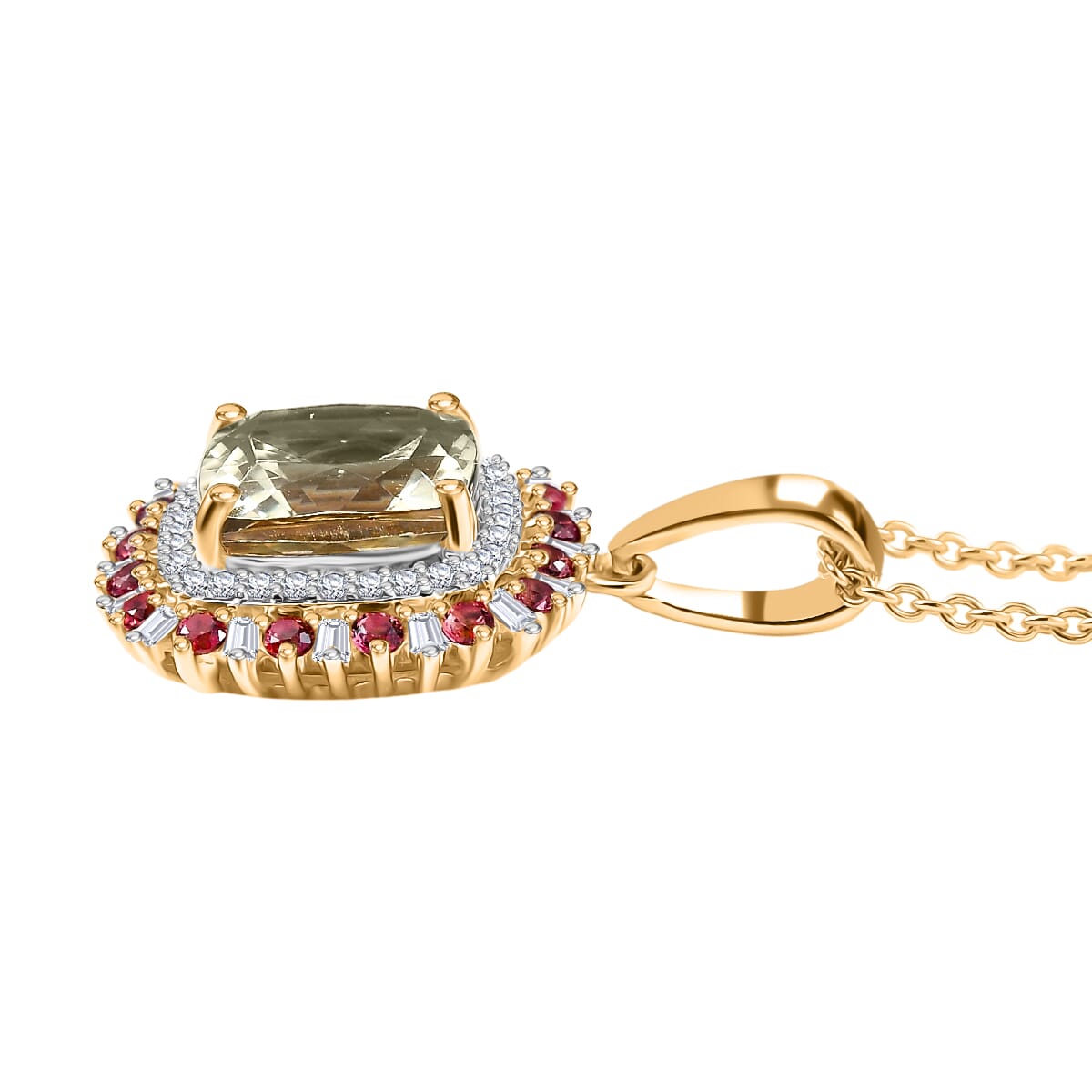 Luxoro AAA Turkizite, Padparadscha Sapphire and I2 Diamond 3.10 ctcw Sunshine Pendant Necklace 20 Inches in 10K Yellow Gold  image number 3