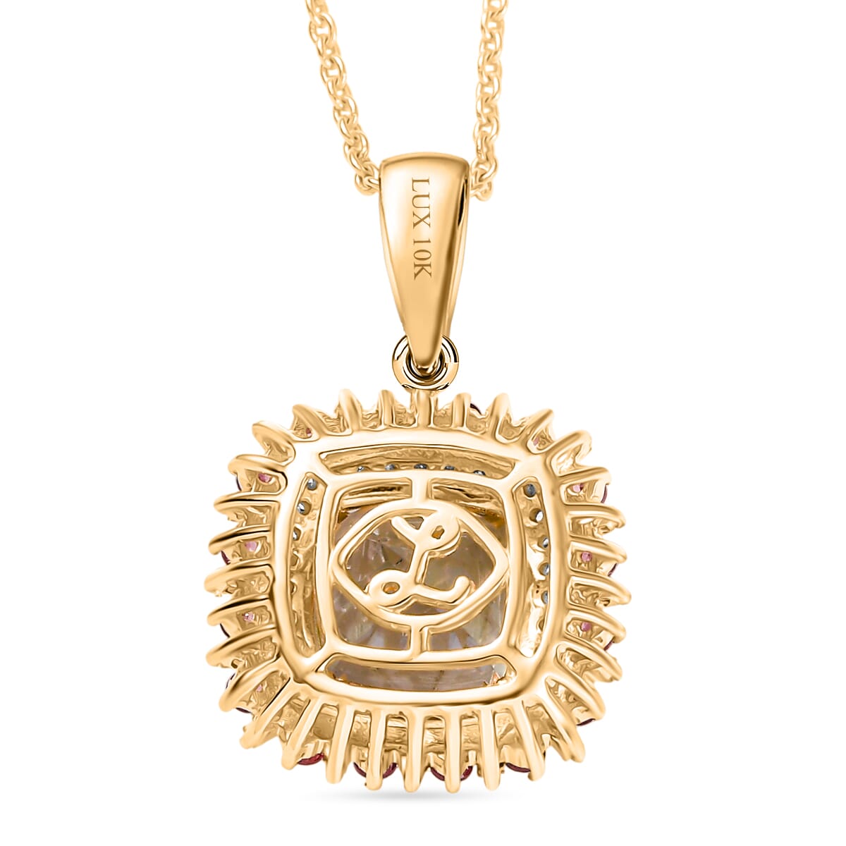 Luxoro AAA Turkizite, Padparadscha Sapphire and I2 Diamond 3.10 ctcw Sunshine Pendant Necklace 20 Inches in 10K Yellow Gold  image number 4