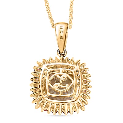 Luxoro AAA Turkizite, Padparadscha Sapphire and I2 Diamond 3.10 ctcw Sunshine Pendant Necklace 20 Inches in 10K Yellow Gold
