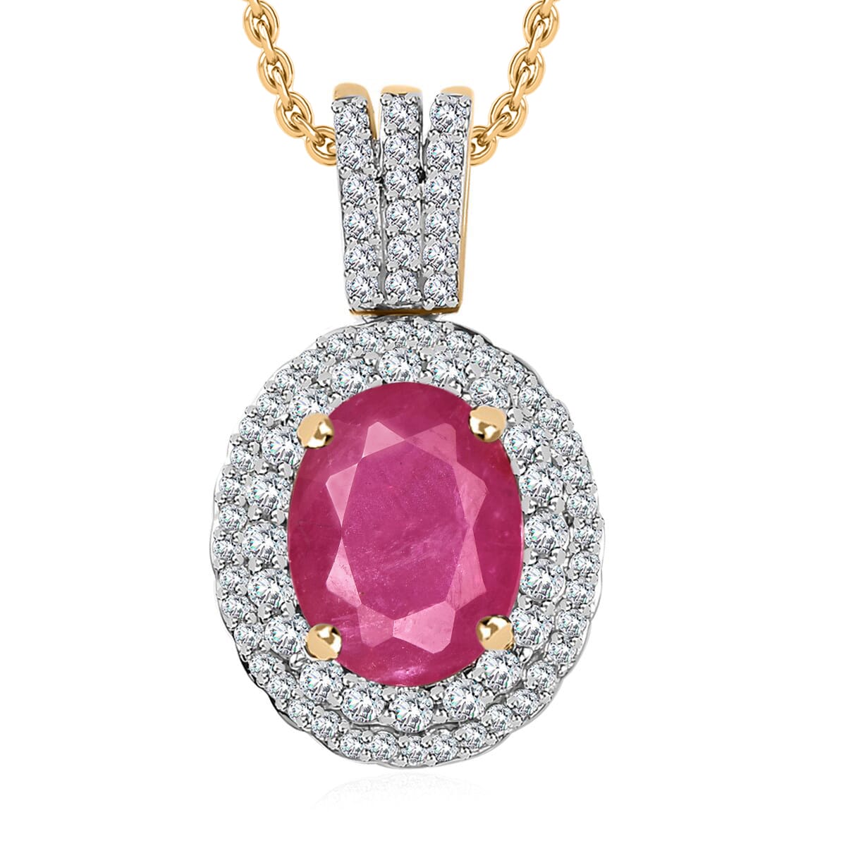Luxoro Premium Mozambique Ruby and G-H I1 Diamond 3.02 ctw Pendant Necklace 20 Inches in 14K Yellow Gold image number 0