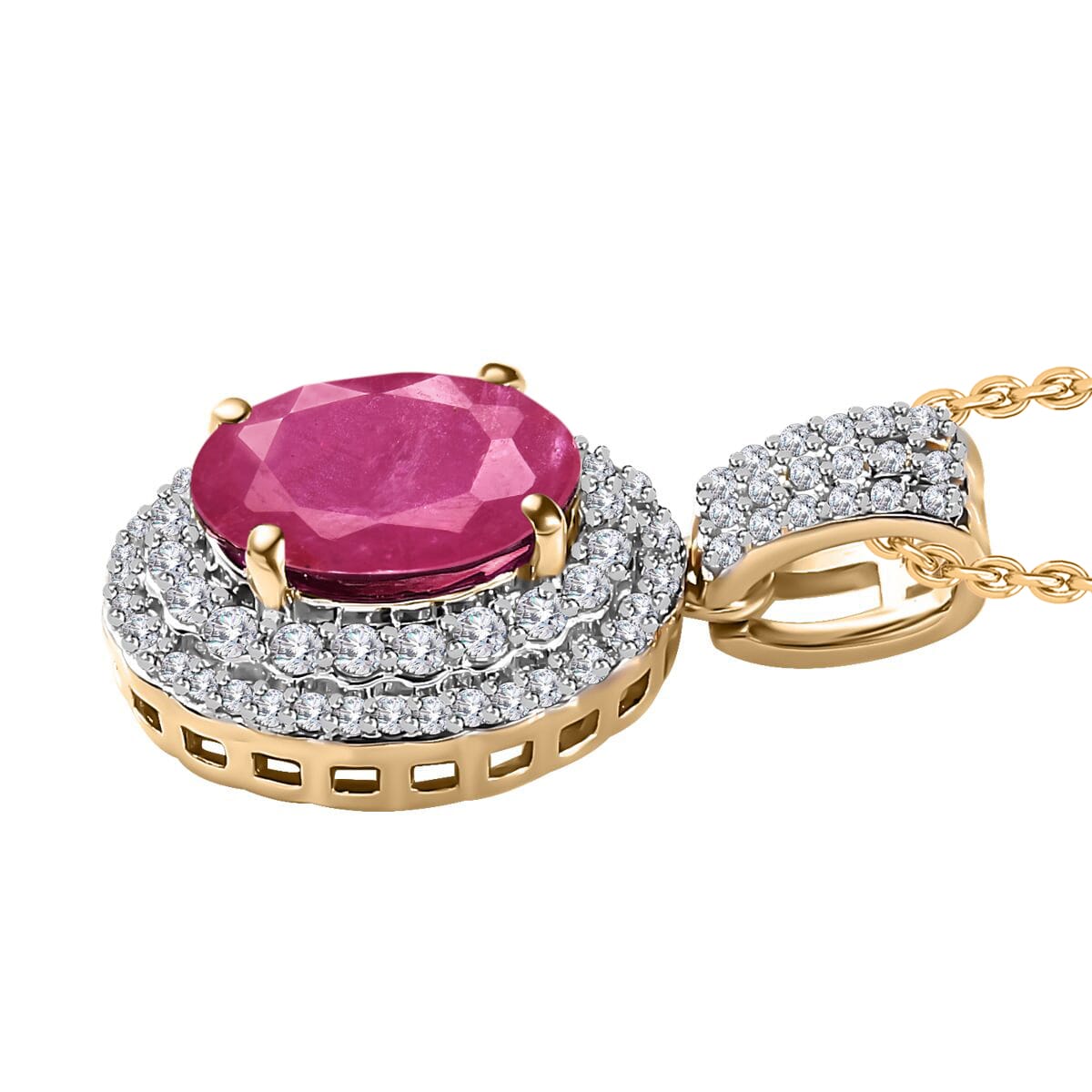 Luxoro Premium Mozambique Ruby and G-H I1 Diamond 3.02 ctw Pendant Necklace 20 Inches in 14K Yellow Gold image number 2