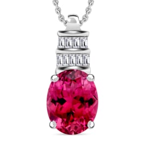 Luxoro Premium Ouro Fino Rubellite and G-H I1 Diamond 2.54 ctw Pendant Necklace 20 Inches in 14K White Gold