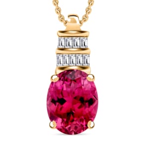 Luxoro Premium Ouro Fino Rubellite and G-H I1 Diamond 2.54 ctw Pendant Necklace 20 Inches in 14K Yellow Gold