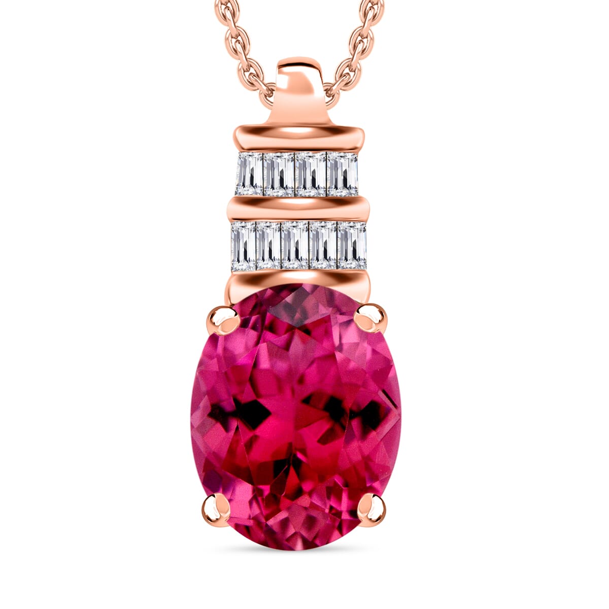 Luxoro Premium Ouro Fino Rubellite and G-H I1 Diamond 2.54 ctw Pendant Necklace 20 Inches in 14K Rose Gold image number 0