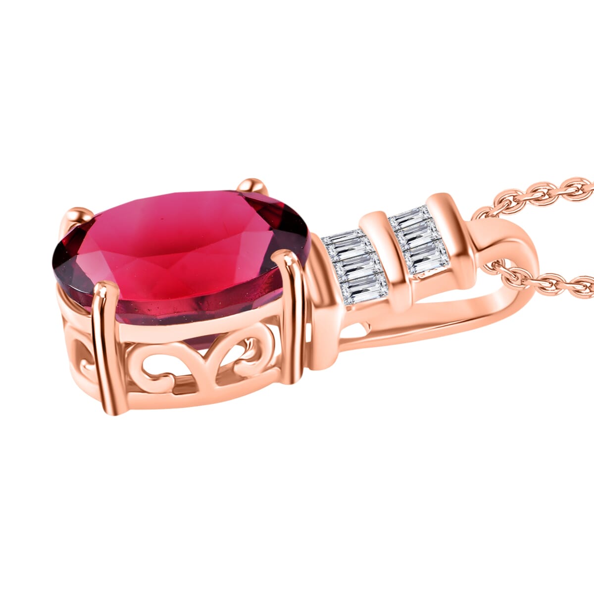 Luxoro Premium Ouro Fino Rubellite and G-H I1 Diamond 2.54 ctw Pendant Necklace 20 Inches in 14K Rose Gold image number 2