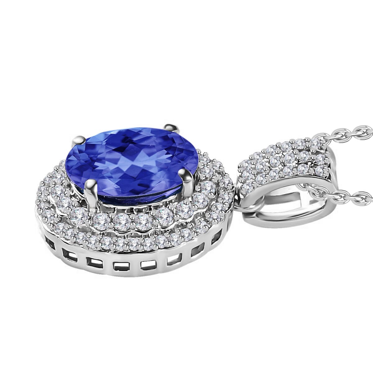 Rhapsody AAAA Tanzanite and E-F VS2 Diamond 2.42 ctw Pendant Necklace 20 Inches in 18K White Gold image number 2