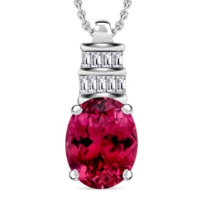 Rhapsody AAAA Ouro Fino Rubellite and E-F VS2 Diamond 2.54 ctw Pendant Necklace 20 Inches in 18K White Gold