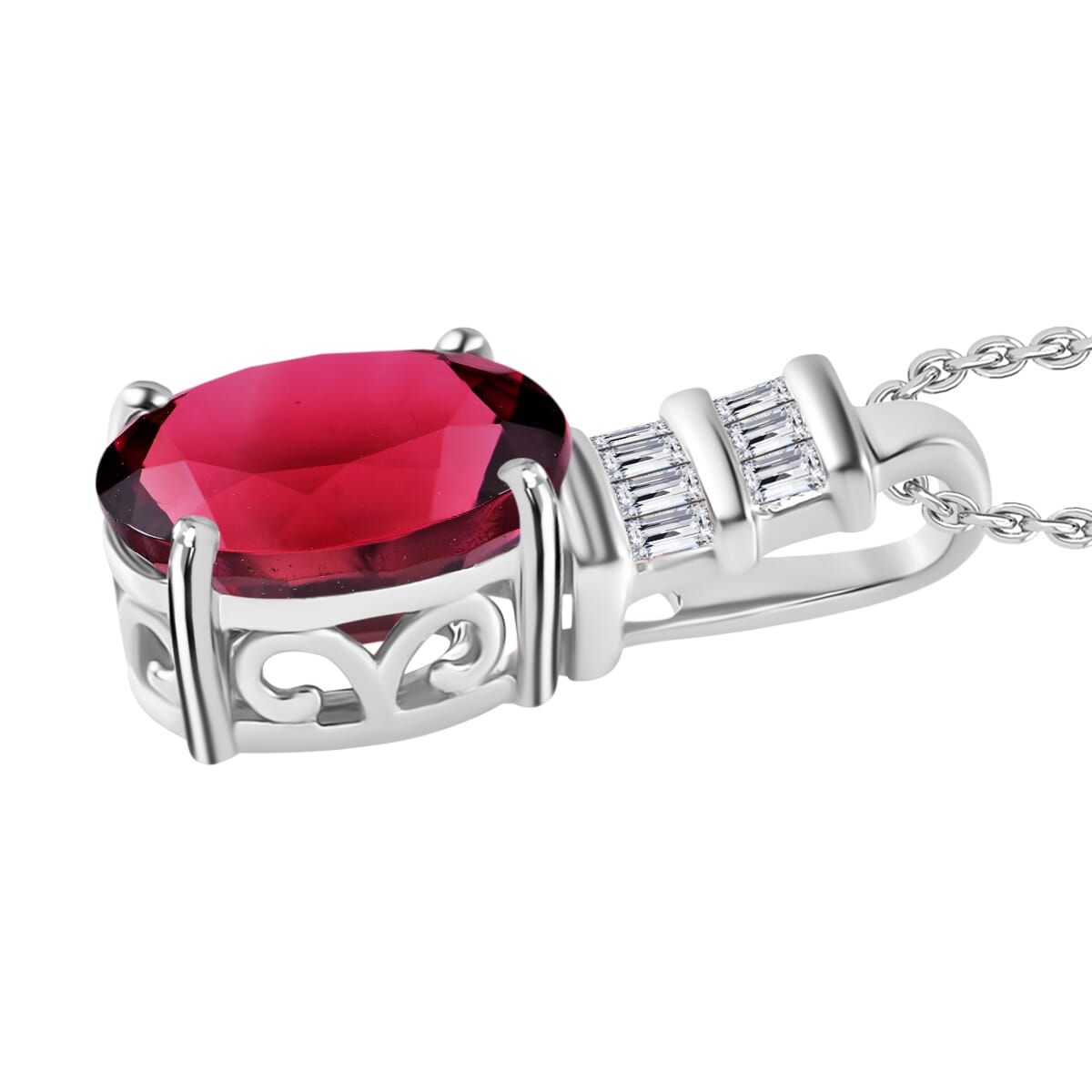 Rhapsody AAAA Ouro Fino Rubellite and E-F VS2 Diamond 2.54 ctw Pendant Necklace 20 Inches in 18K White Gold image number 2