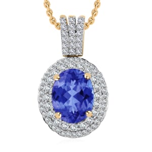 Rhapsody AAAA Tanzanite and E-F VS2 Diamond 2.42 ctw Pendant Necklace 20 Inches in 18K Yellow Gold