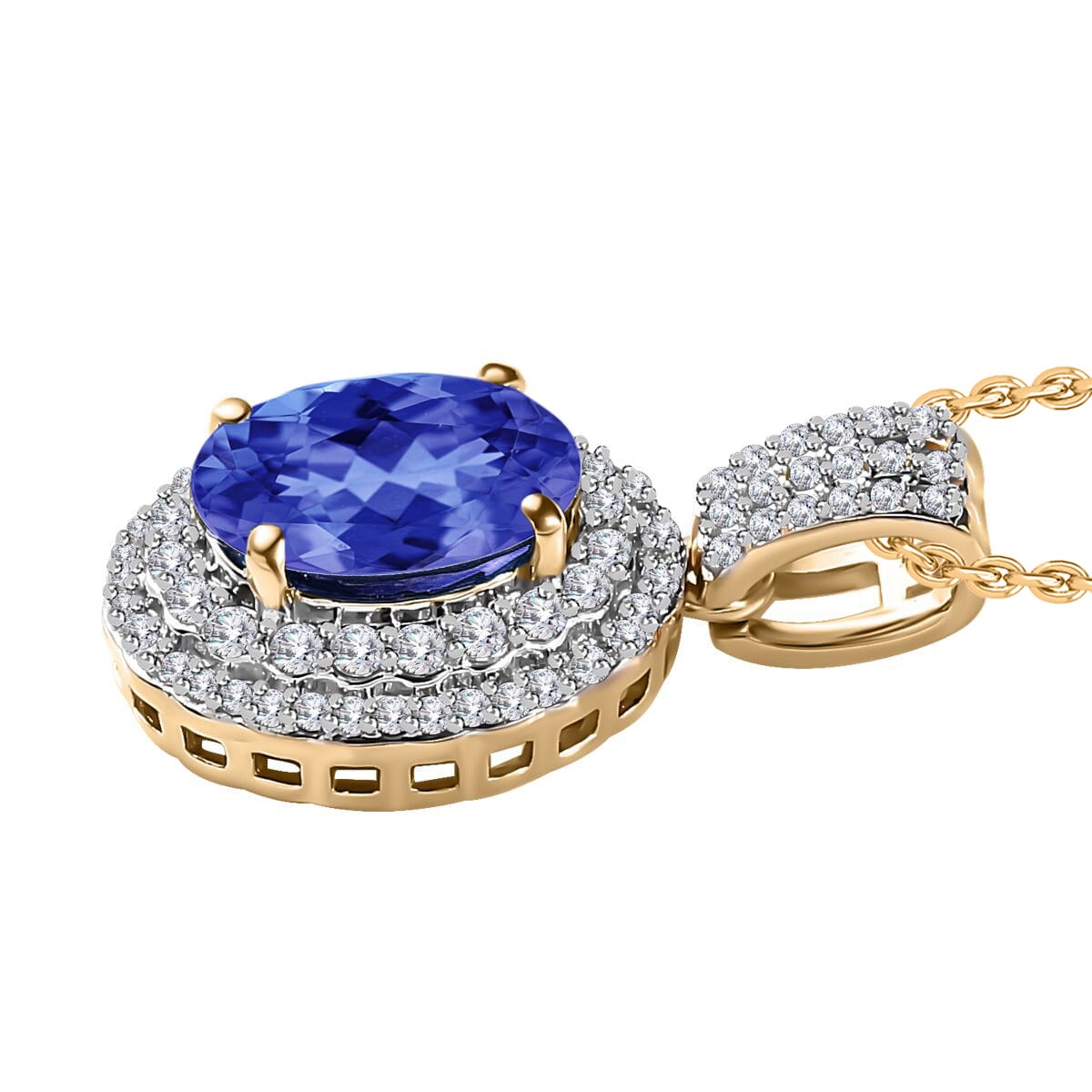 Rhapsody AAAA Tanzanite and E-F VS2 Diamond 2.42 ctw Pendant Necklace 20 Inches in 18K Yellow Gold image number 2