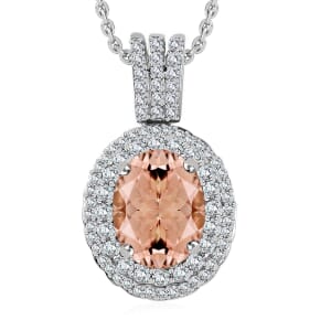 Rhapsody AAAA Marropino Morganite and E-F VS2 Diamond 2.42 ctw Pendant Necklace 20 Inches in 18K White Gold