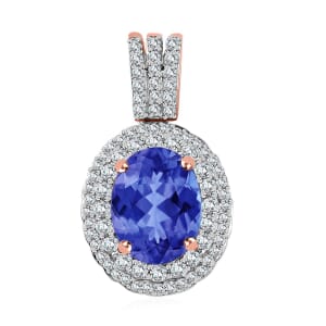 Rhapsody AAAA Tanzanite and E-F VS2 Diamond 2.42 ctw Pendant Necklace 20 Inches in 18K Rose Gold