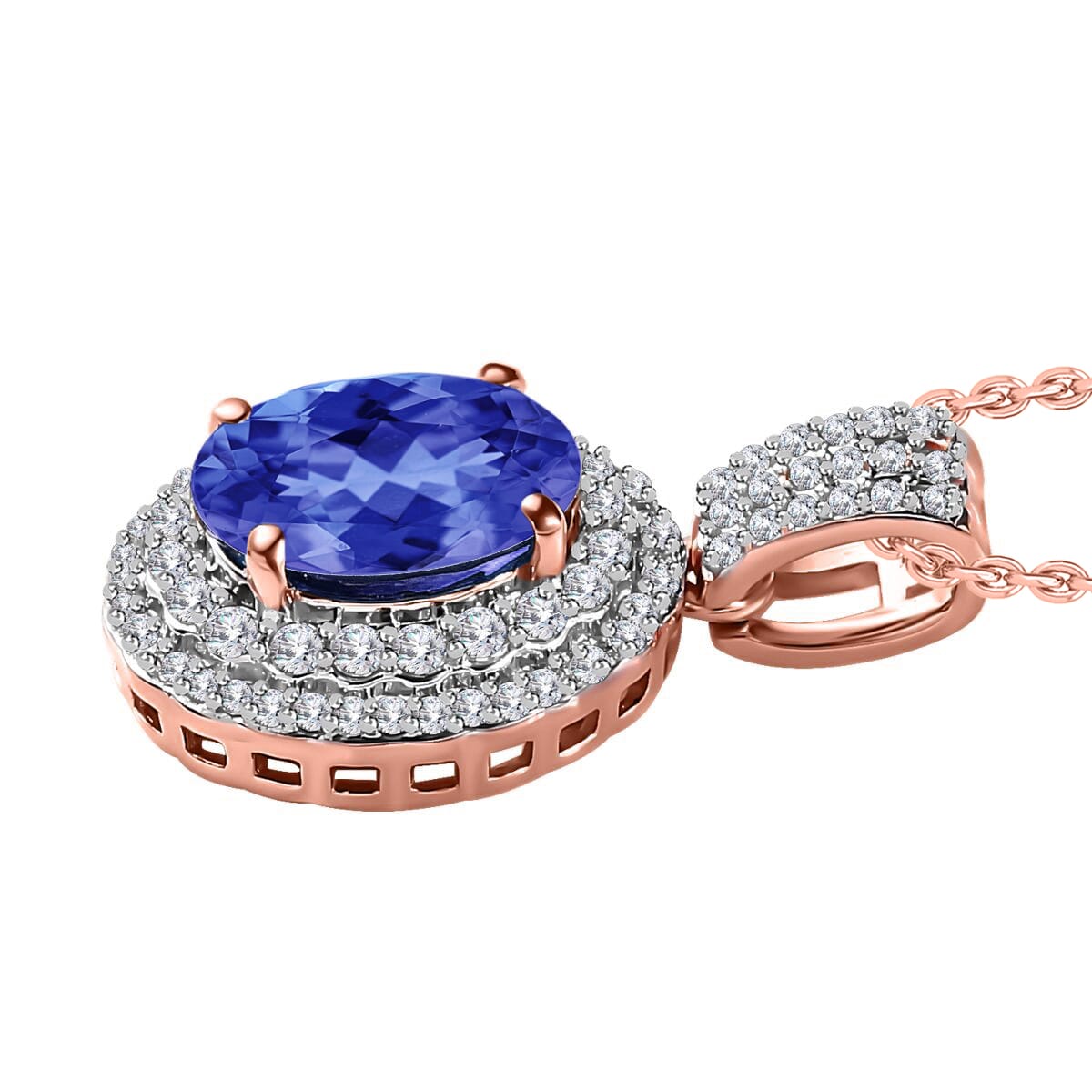 Rhapsody AAAA Tanzanite and E-F VS2 Diamond 2.42 ctw Pendant Necklace 20 Inches in 18K Rose Gold image number 2
