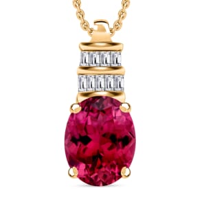 Rhapsody AAAA Ouro Fino Rubellite and E-F VS2 Diamond 2.54 ctw Pendant Necklace 20 Inches in 18K Yellow Gold