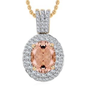 Rhapsody AAAA Marropino Morganite and E-F VS2 Diamond Pendant Necklace 20 Inches in 18K Yellow Gold 2.42 ctw