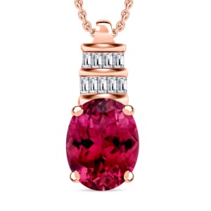 Rhapsody AAAA Ouro Fino Rubellite and E-F VS2 Diamond 2.54 ctw Pendant Necklace 20 Inches in 18K Rose Gold