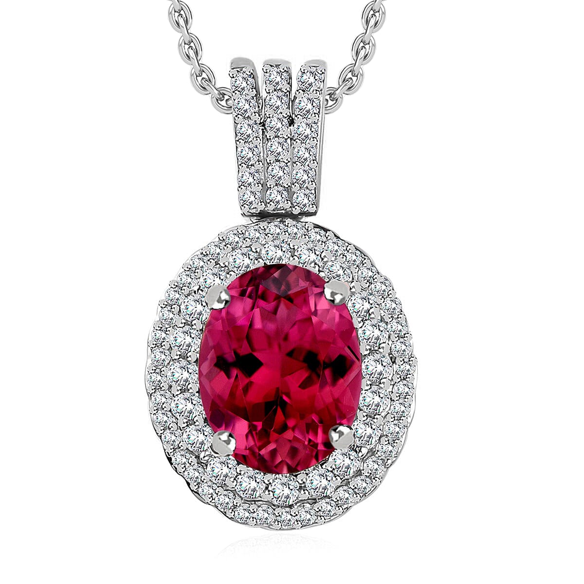 Rhapsody AAAA Ouro Fino Rubellite and E-F VS2 Diamond Pendant Necklace 20 Inches in 18K White Gold 2.42 ctw image number 0