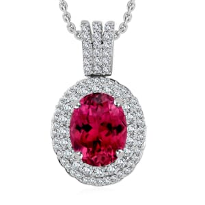 Rhapsody AAAA Ouro Fino Rubellite and E-F VS2 Diamond Pendant Necklace 20 Inches in 18K White Gold 2.42 ctw