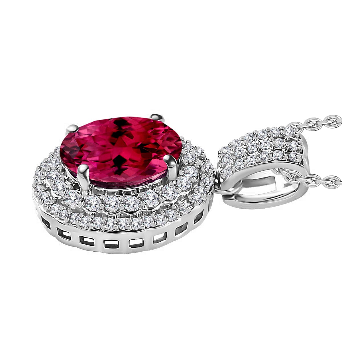 Rhapsody AAAA Ouro Fino Rubellite and E-F VS2 Diamond Pendant Necklace 20 Inches in 18K White Gold 2.42 ctw image number 2