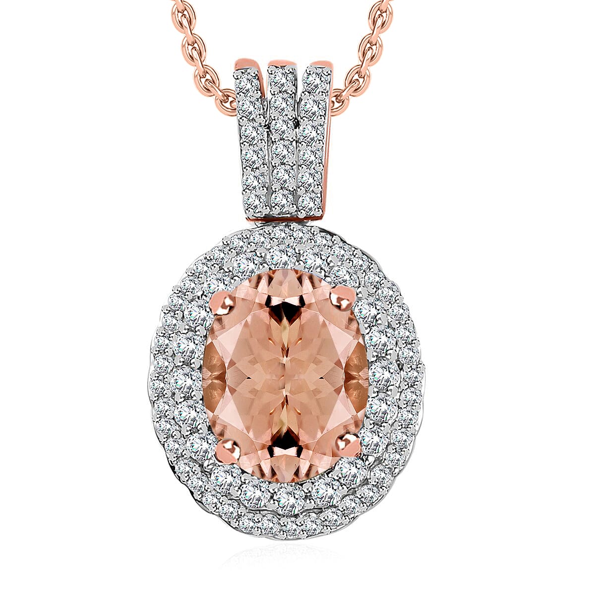 Rhapsody AAAA Marropino Morganite and E-F VS2 Diamond Pendant Necklace 20 Inches in 18K Rose Gold 2.42 ctw image number 0