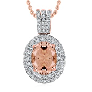 Rhapsody AAAA Marropino Morganite and E-F VS2 Diamond Pendant Necklace 20 Inches in 18K Rose Gold 2.42 ctw