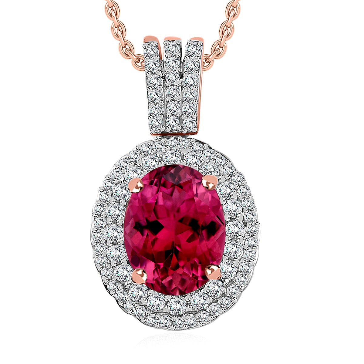 Ilian AAAA Ouro Fino Rubellite and E-F VS2 Diamond Pendant Necklace 20 Inches in 18K Rose Gold 2.42 ctw image number 0