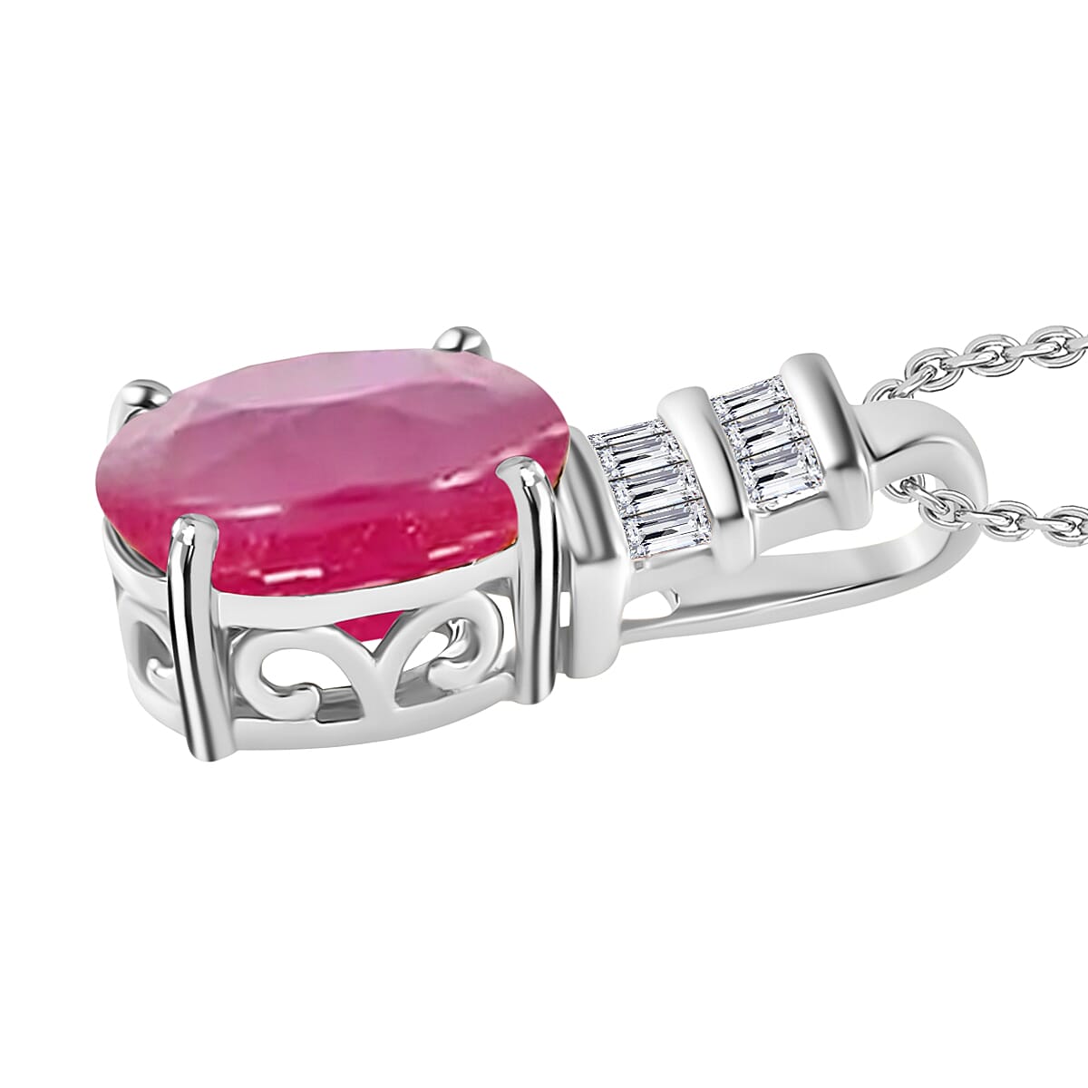 Luxoro Premium Mozambique Ruby and G-H I1 Diamond Pendant Necklace 20 Inches in 14K White Gold 2.74 ctw image number 2