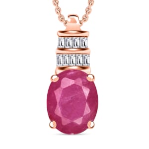 Luxoro Premium Mozambique Ruby and G-H I1 Diamond 2.74 ctw Pendant Necklace 20 Inches in 14K Rose Gold