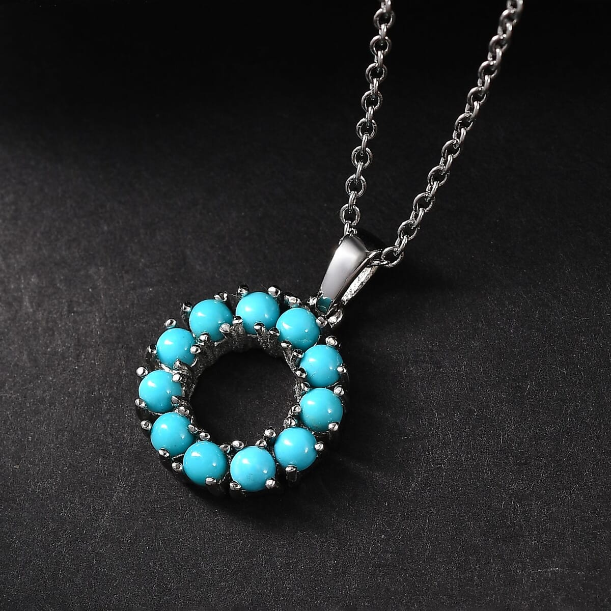 EverTrue Sleeping Beauty Turquoise 1.10 ctw Pendant Necklace 20 Inches in Stainless Steel  image number 1