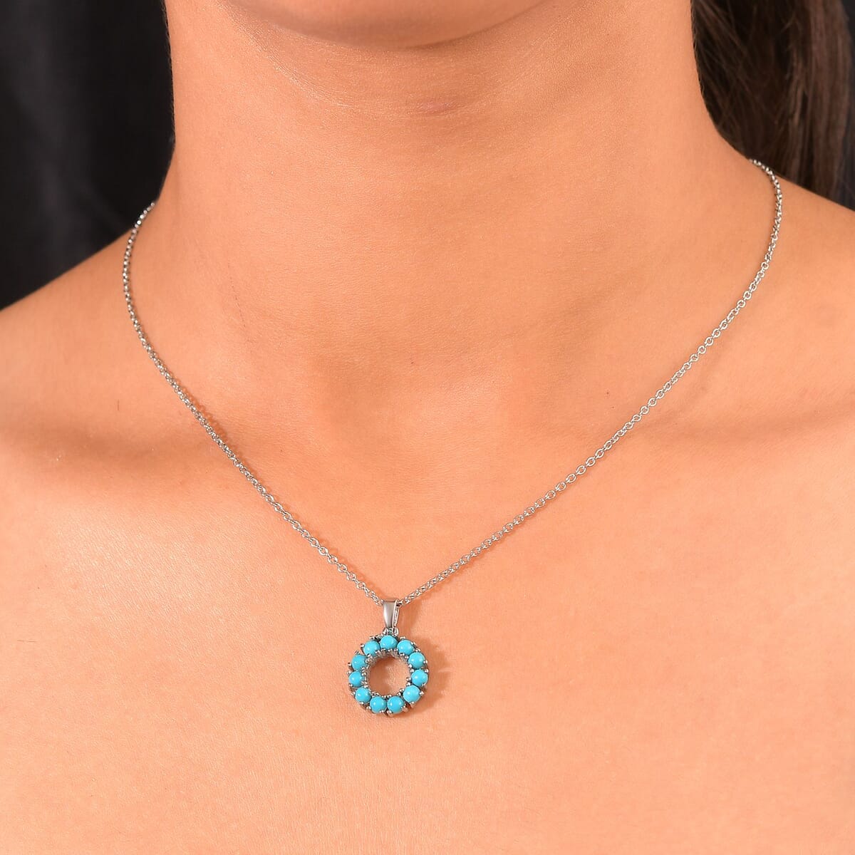 EverTrue Sleeping Beauty Turquoise 1.10 ctw Pendant Necklace 20 Inches in Stainless Steel  image number 2